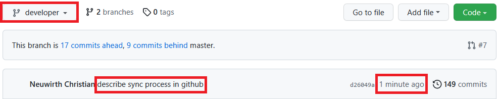 Commit with message 'describe sync process in GitHub' was pushed to the developer branch a minute ago