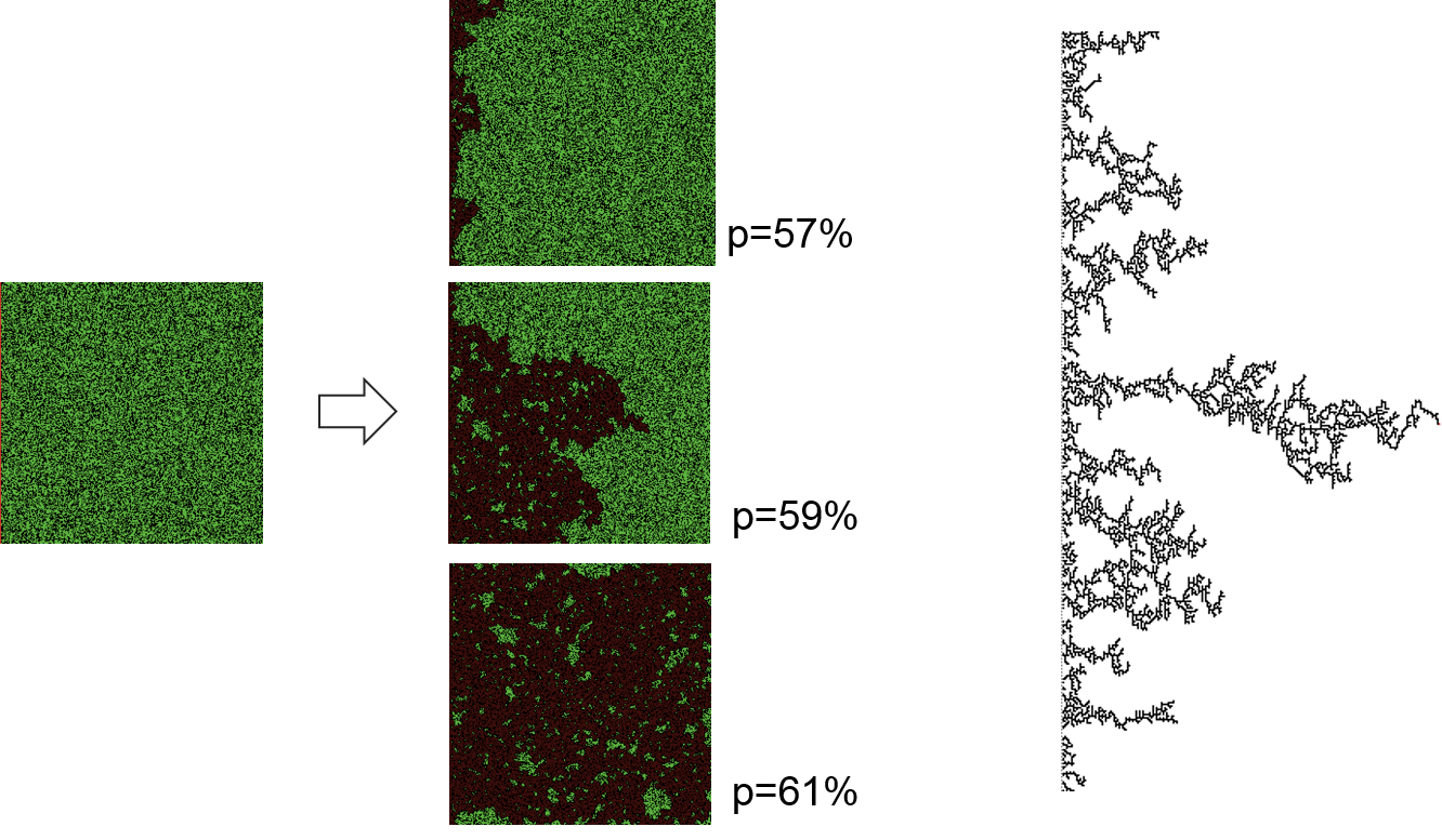 Percolation models simulate a spread process through porous environments.