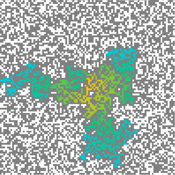 Percolation models simulate the expansion of something in porous matrices.